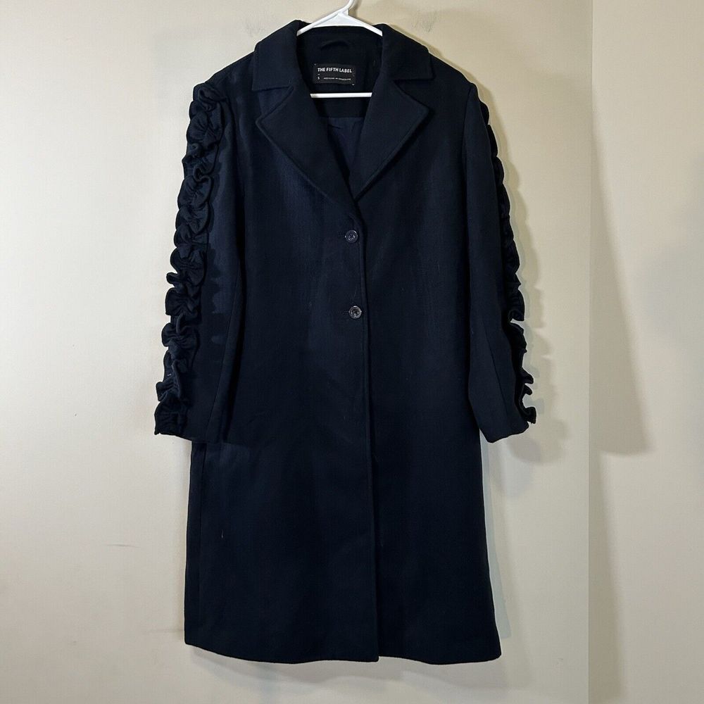 The Fifth Label Womens Winter Coat Sz S Navy Blue Long Two Button Long